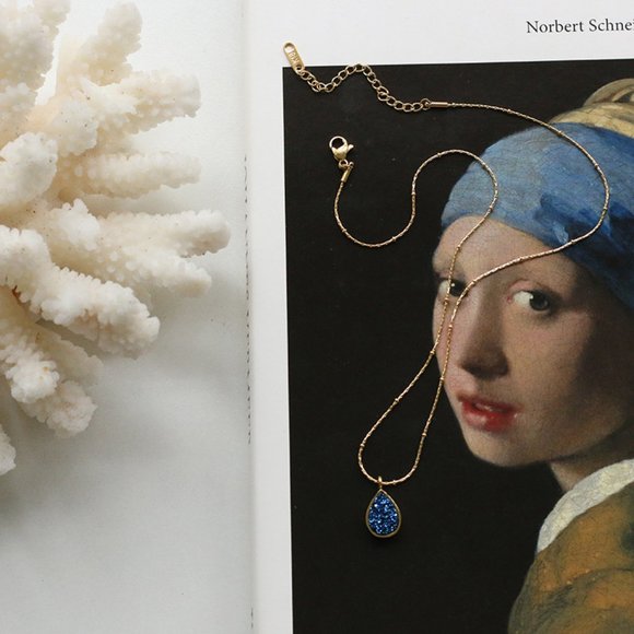 NEW 18K Gold Plated Blue Drusy Teardrop Necklace - Picture 6 of 9